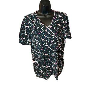 Dickies Pink Ribbon Breast Cancer Tie Back V—Neck Scrub. Smock